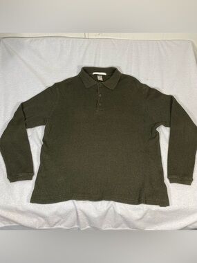 Perry Ellis Long Sleeved Pullover Knit Polo Olive Green Size Small